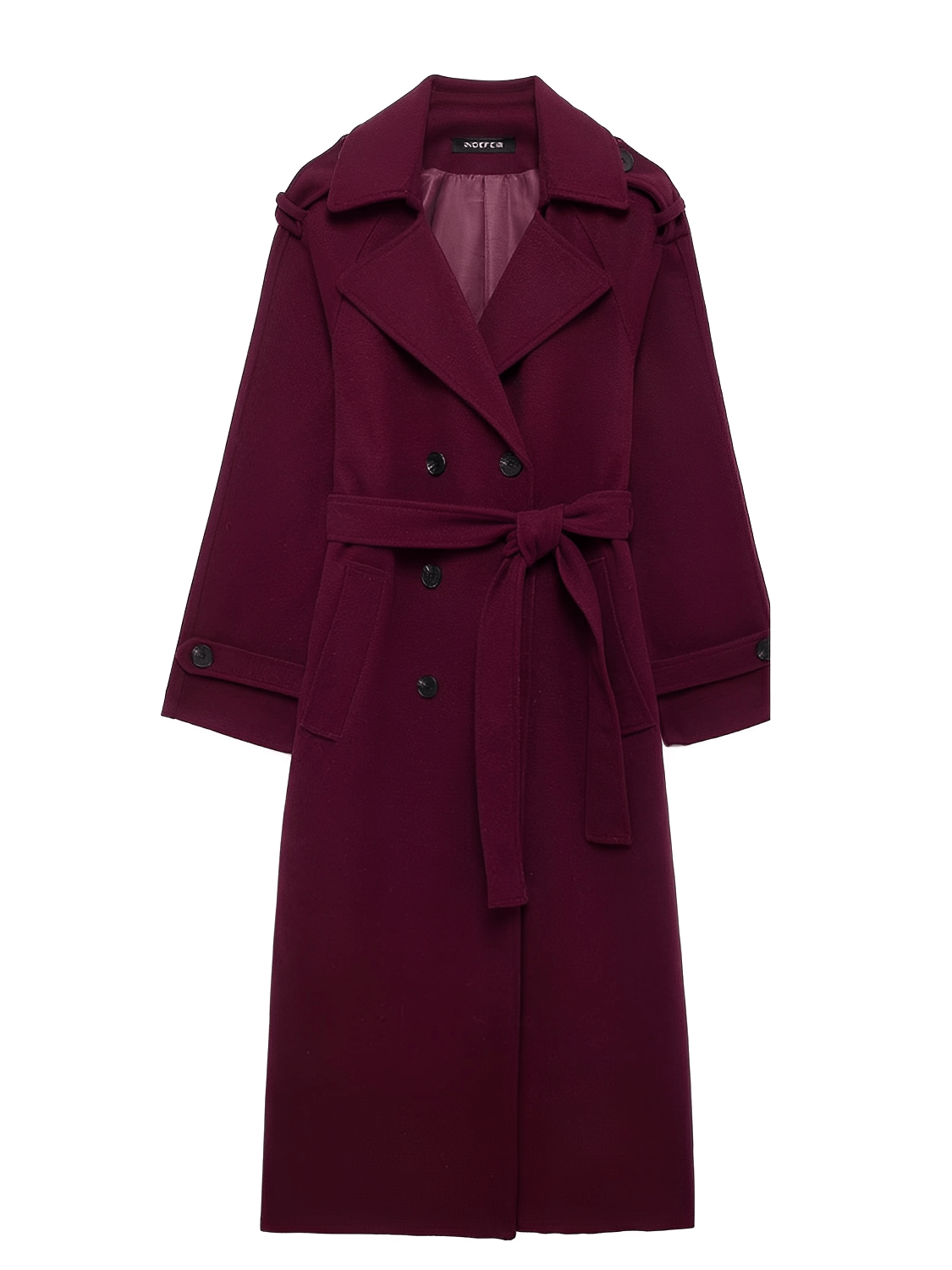 Long Boiled Wool Overcoat with Epaulettes and Tie Belt - Maisha