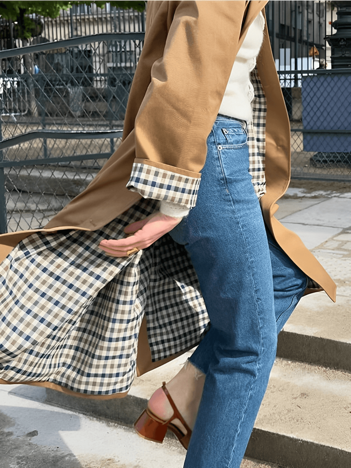 Classic Cut Overcoat with Plaid Lining and Buttons - Luceli