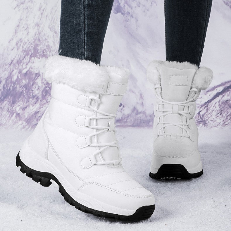 Fiorelle Damen Thermische Winter-Wanderstiefel - Hoch geschnittene, fleecegefütterte Schneestiefel (Rosa, Weiß & Schwarz - US 5-10)