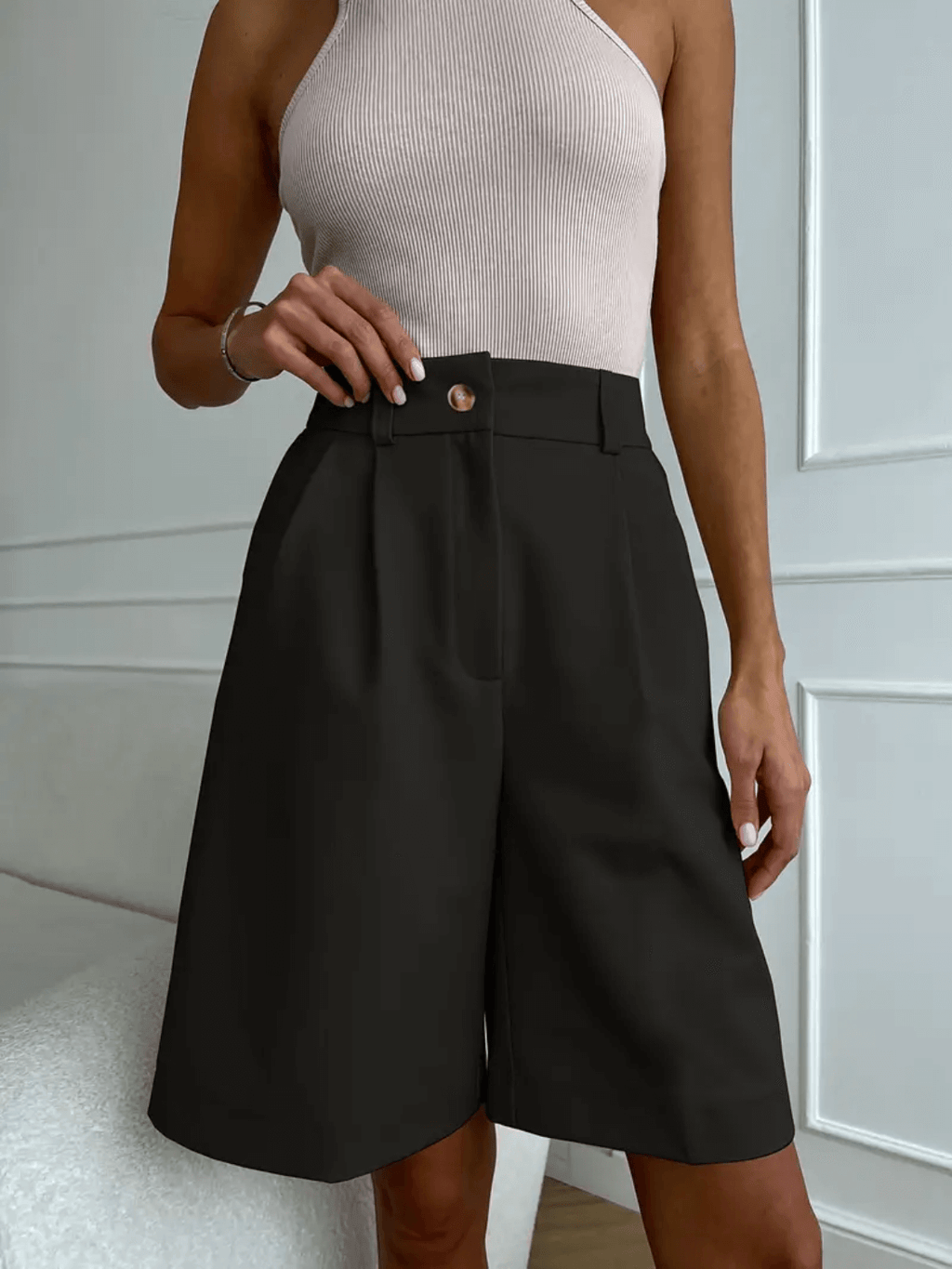 Tailored Bermuda Shorts with Front Draping and Pockets – Milena
