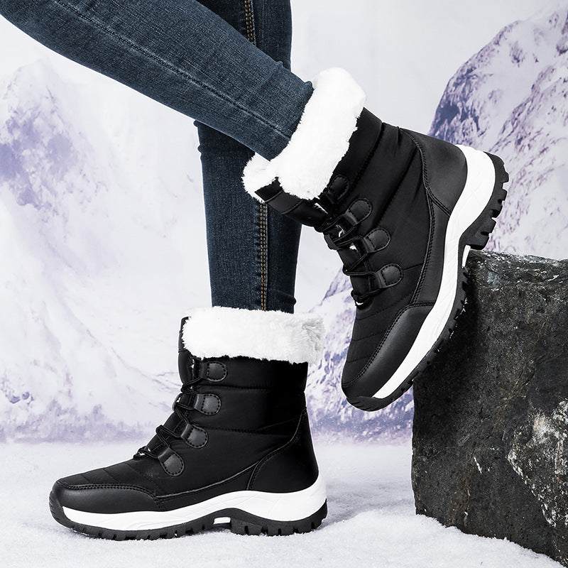 Fiorelle Damen Thermische Winter-Wanderstiefel - Hoch geschnittene, fleecegefütterte Schneestiefel (Rosa, Weiß & Schwarz - US 5-10)