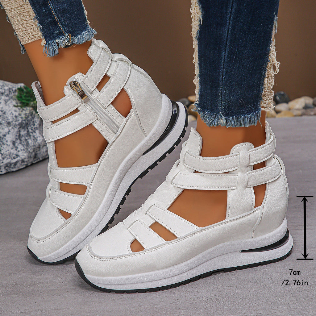 Sandales plateforme sportives grande taille pour femme Fiorelle - Sandales baskets fermées à glissière latérale avec 7 cm de hauteur supplémentaire