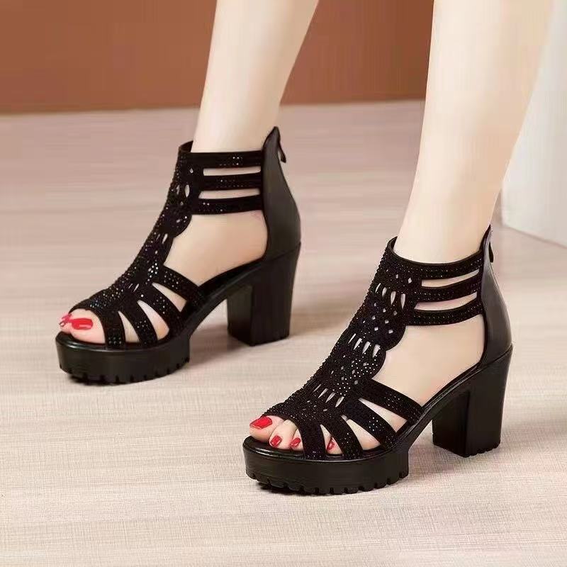 Sandales à talons blocs et plateforme à bout ouvert Alviera pour femme Fiorelle – Sandales chics et polyvalentes style romain à semelle souple (US 4–9)