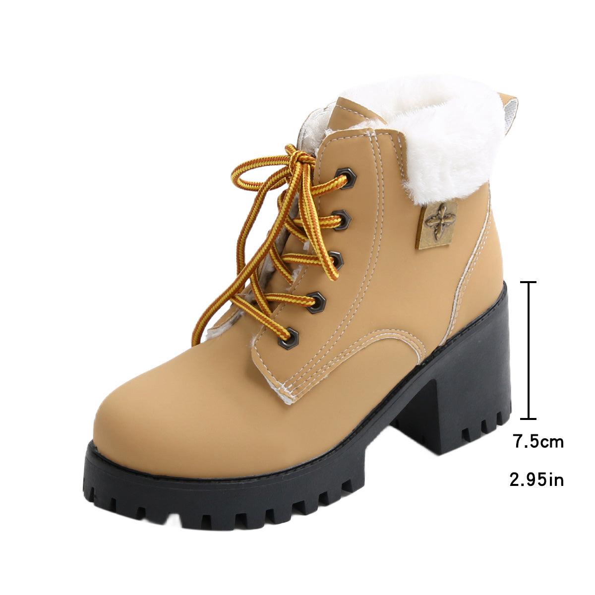 Bottines de combat à lacets en peluche givrée pour femme Fiorelle - Bottines d'hiver à talon bloc et semelle antidérapante pour les trajets quotidiens (US 4-10)