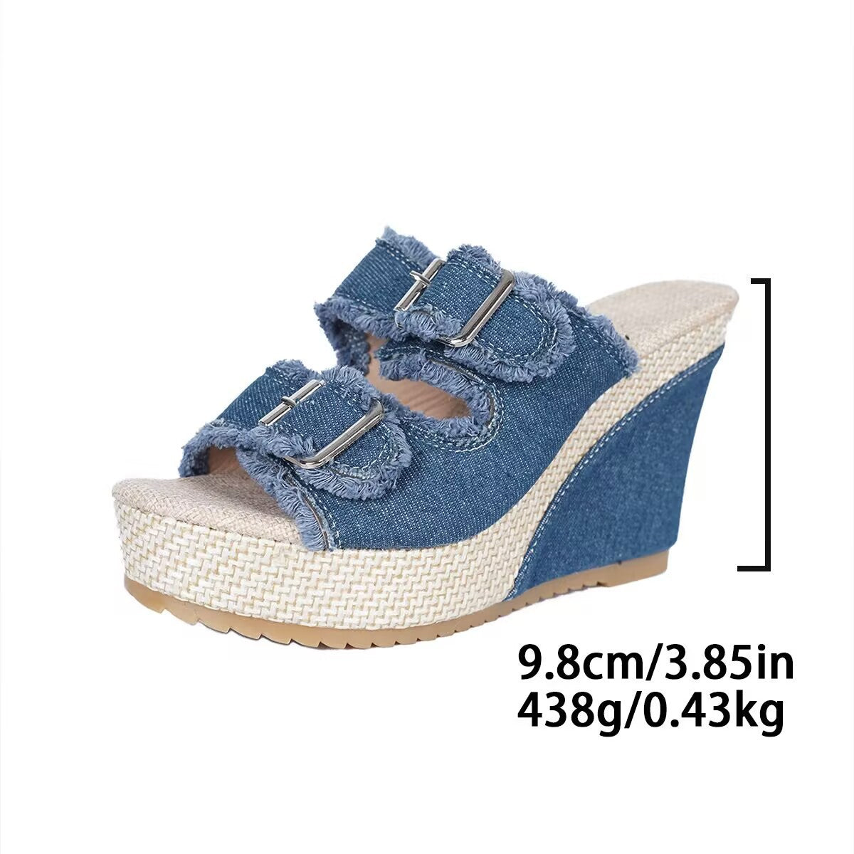 Fiorelle Damen Denira Denim Peep-Toe Keilsandaletten – Schicke Sommersandalen mit Schnallenriemen und Plateau (US 5–10,5)