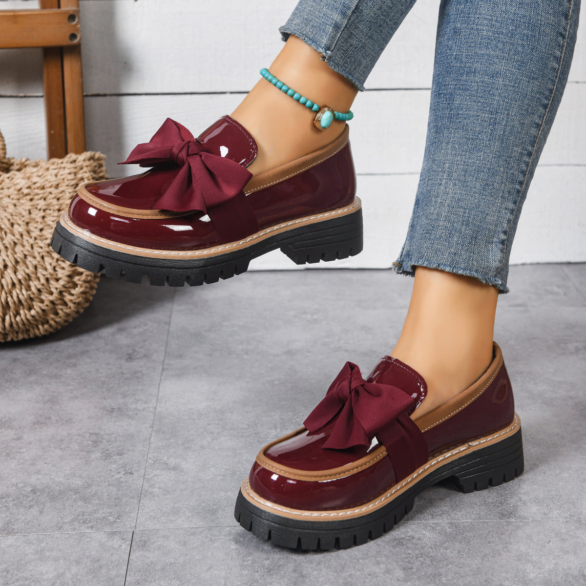 Mocassins à enfiler pour femme Fiorelle – Chaussures plates à surpiqûres contrastées (US 5–10,5)