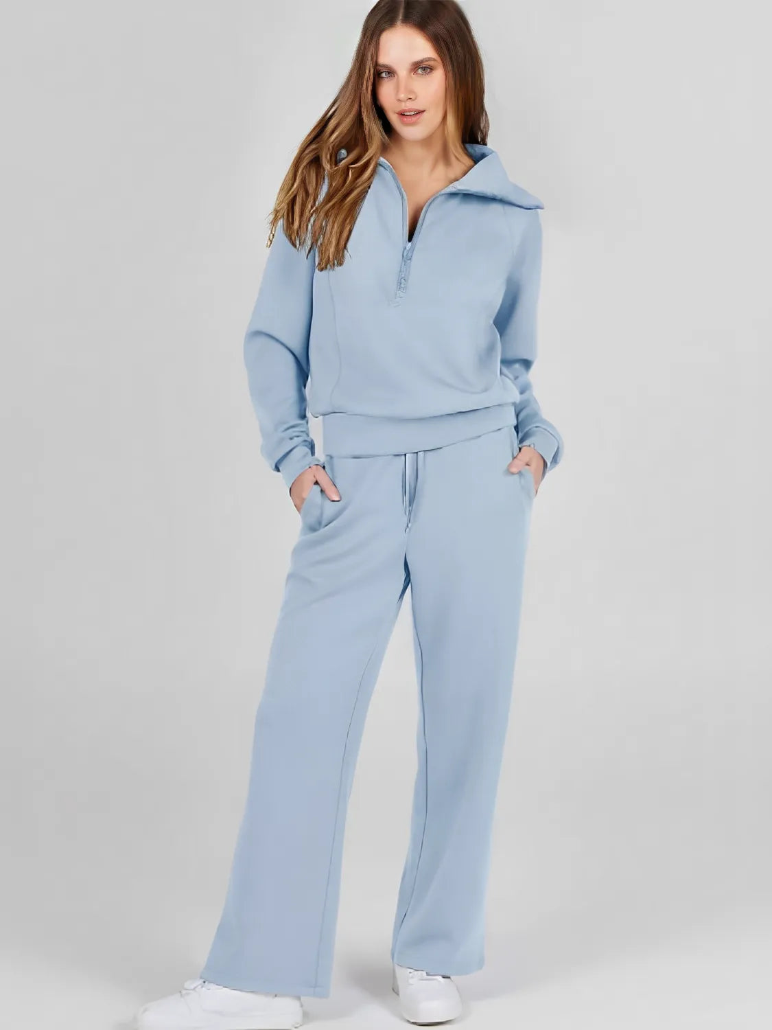 Women's Set with Adjustable High-Neck Sweater and Mid-Rise Drawstring Trousers - Alessandra