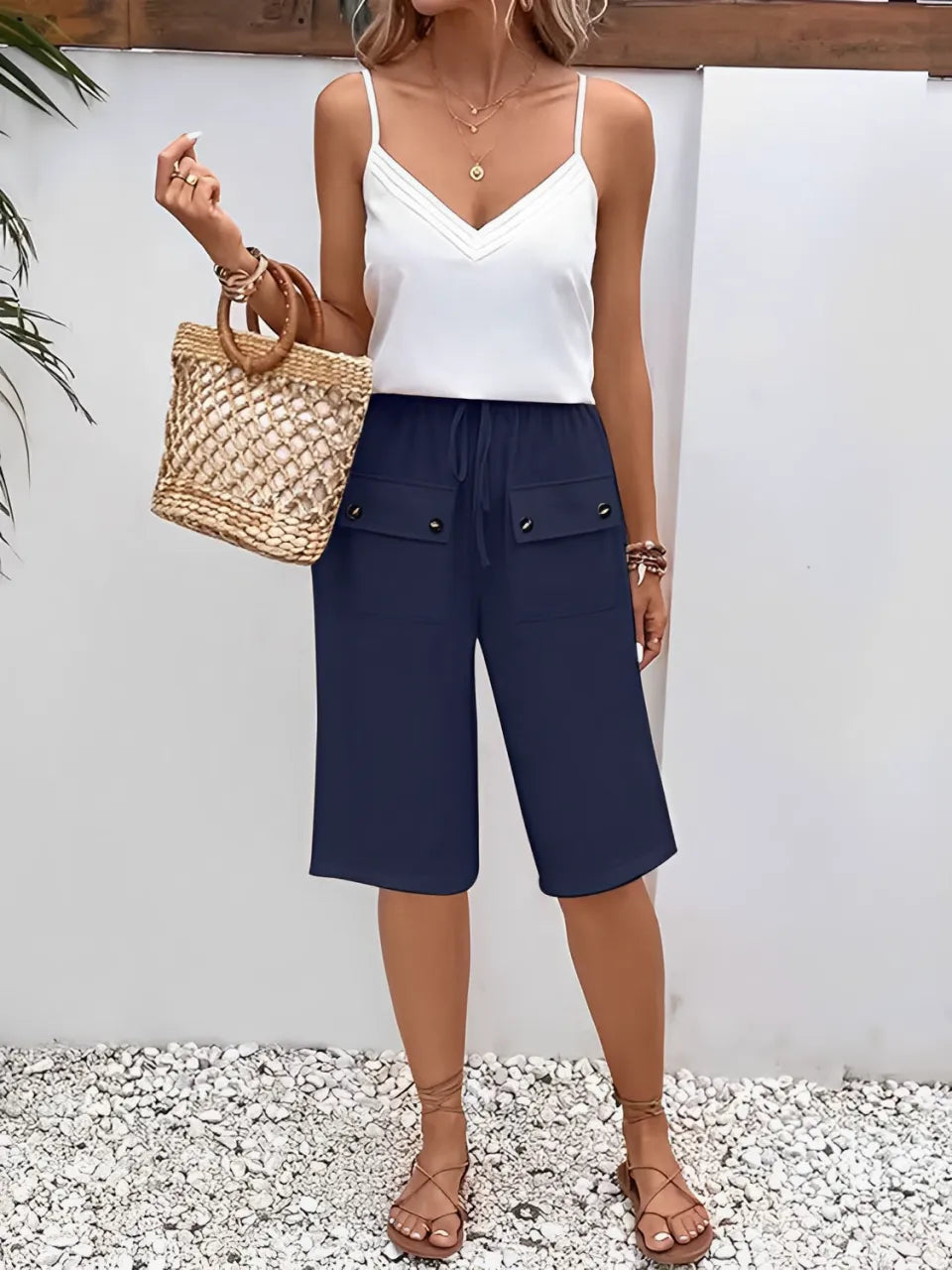 Women's Cargo Bermuda Shorts with Elastic Waist - Kylie