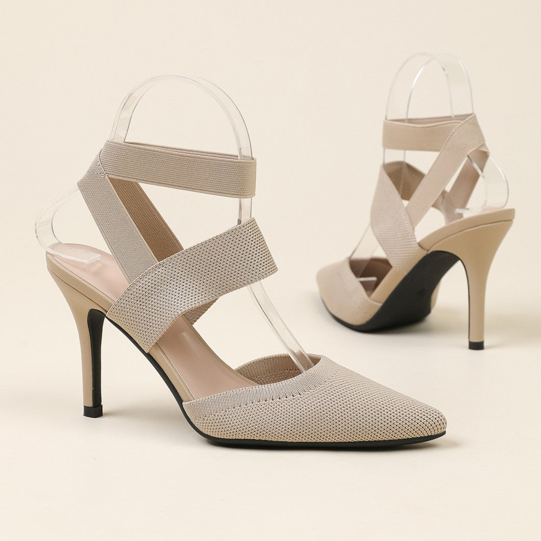 Escarpins à talons aiguilles Fiorelle Amara pour femme en tissu à bride de cheville – Talons élégants à bout pointu et côtés ajourés (US 4–10,5)