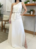 One-Shoulder Top and Tie-Waist Maxi Skirt Set - Malena