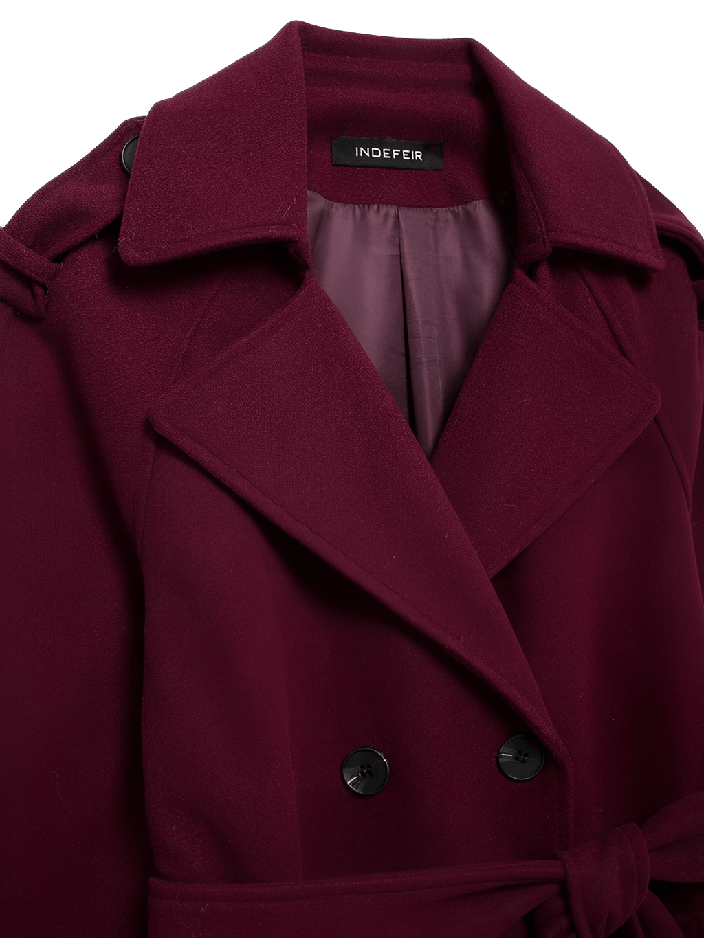 Long Boiled Wool Overcoat with Epaulettes and Tie Belt - Maisha