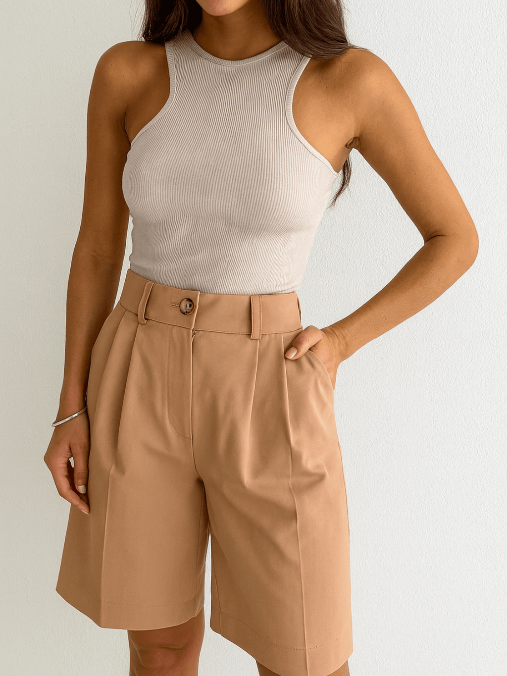 Tailored Bermuda Shorts with Front Draping and Pockets – Milena