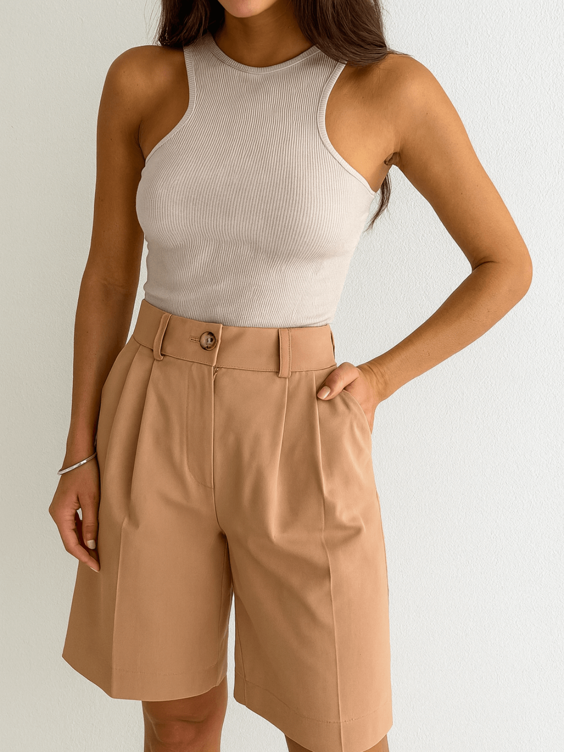 Tailored Bermuda Shorts with Front Draping and Pockets – Milena
