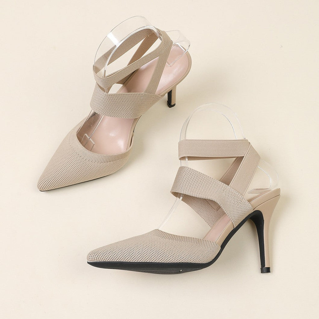Escarpins à talons aiguilles Fiorelle Amara pour femme en tissu à bride de cheville – Talons élégants à bout pointu et côtés ajourés (US 4–10,5)