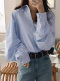 Chemise oversize à manches longues avec col rabattu et boutons – Lane