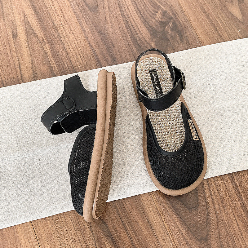 Sandales romaines fermées en lin et résille Fiorelle Mirelle pour femme – Ballerines confortables, légères et décontractées pour le quotidien (pointures US 4–10)