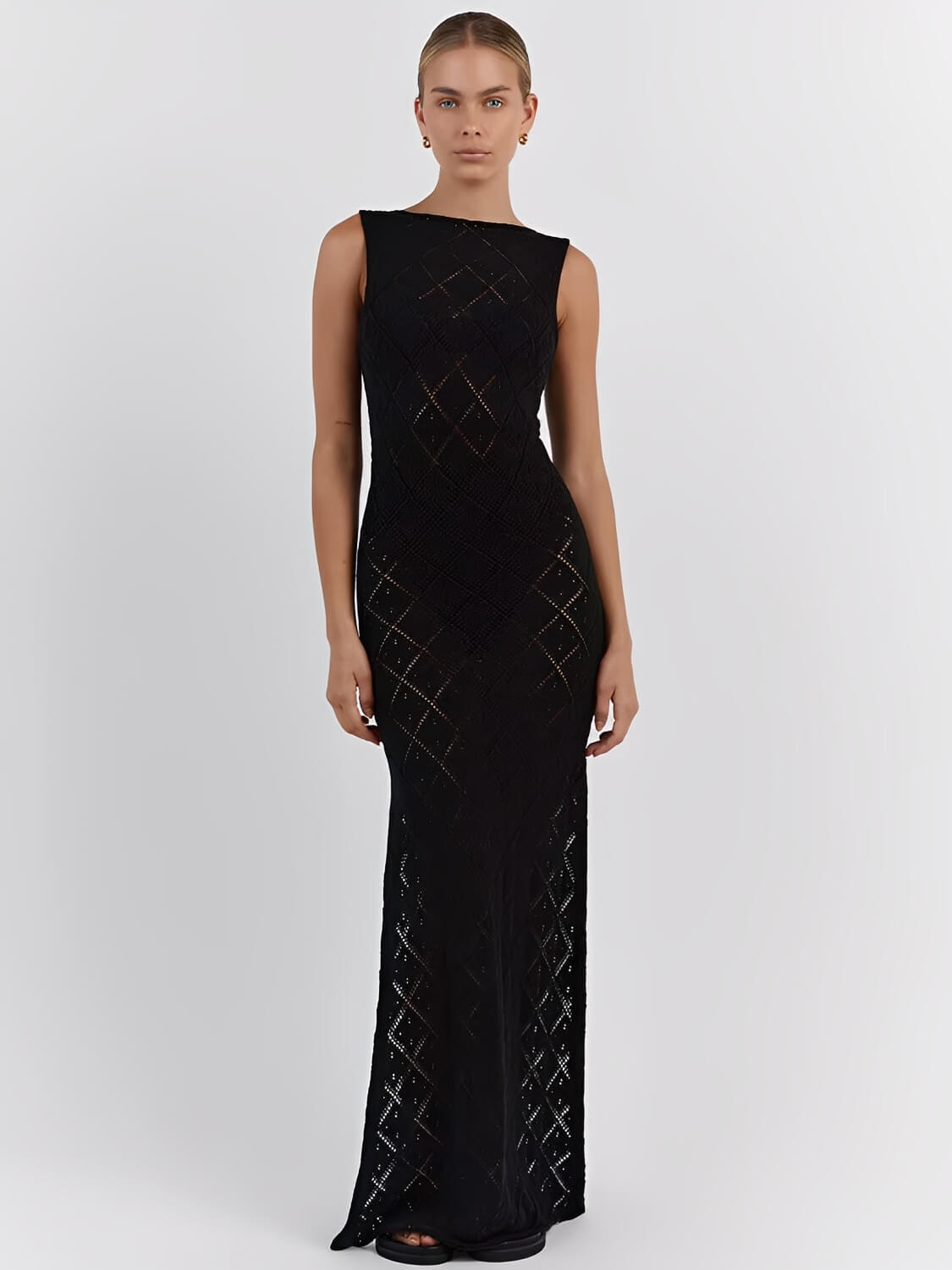 Openwork Crochet Maxi Dress with Side Slit – Filipa