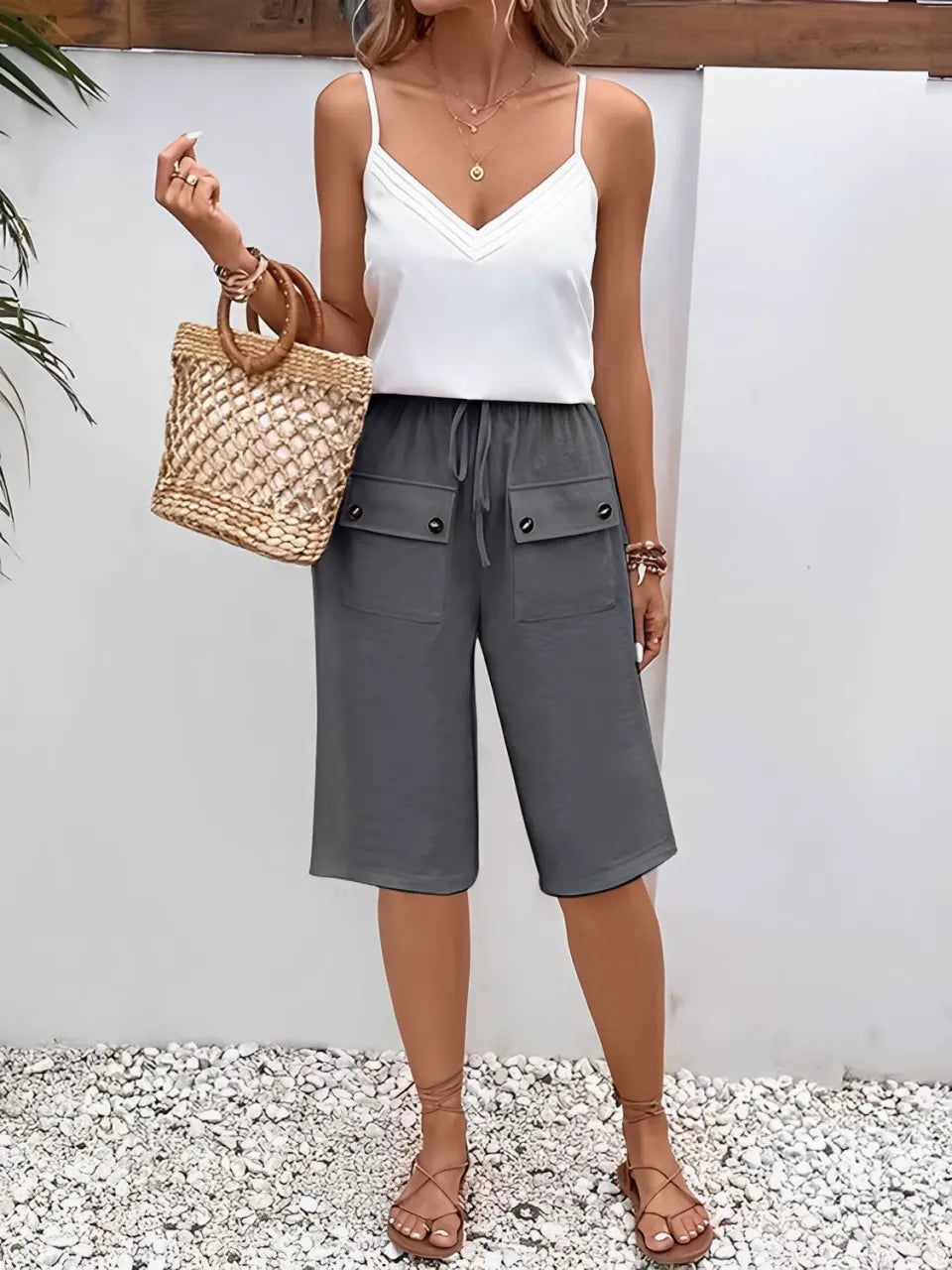 Women's Cargo Bermuda Shorts with Elastic Waist - Kylie