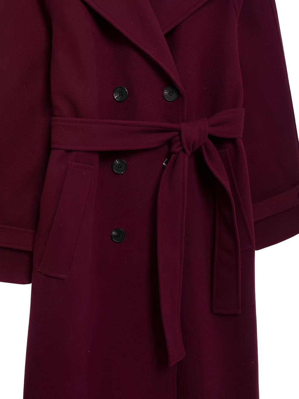 Long Boiled Wool Overcoat with Epaulettes and Tie Belt - Maisha