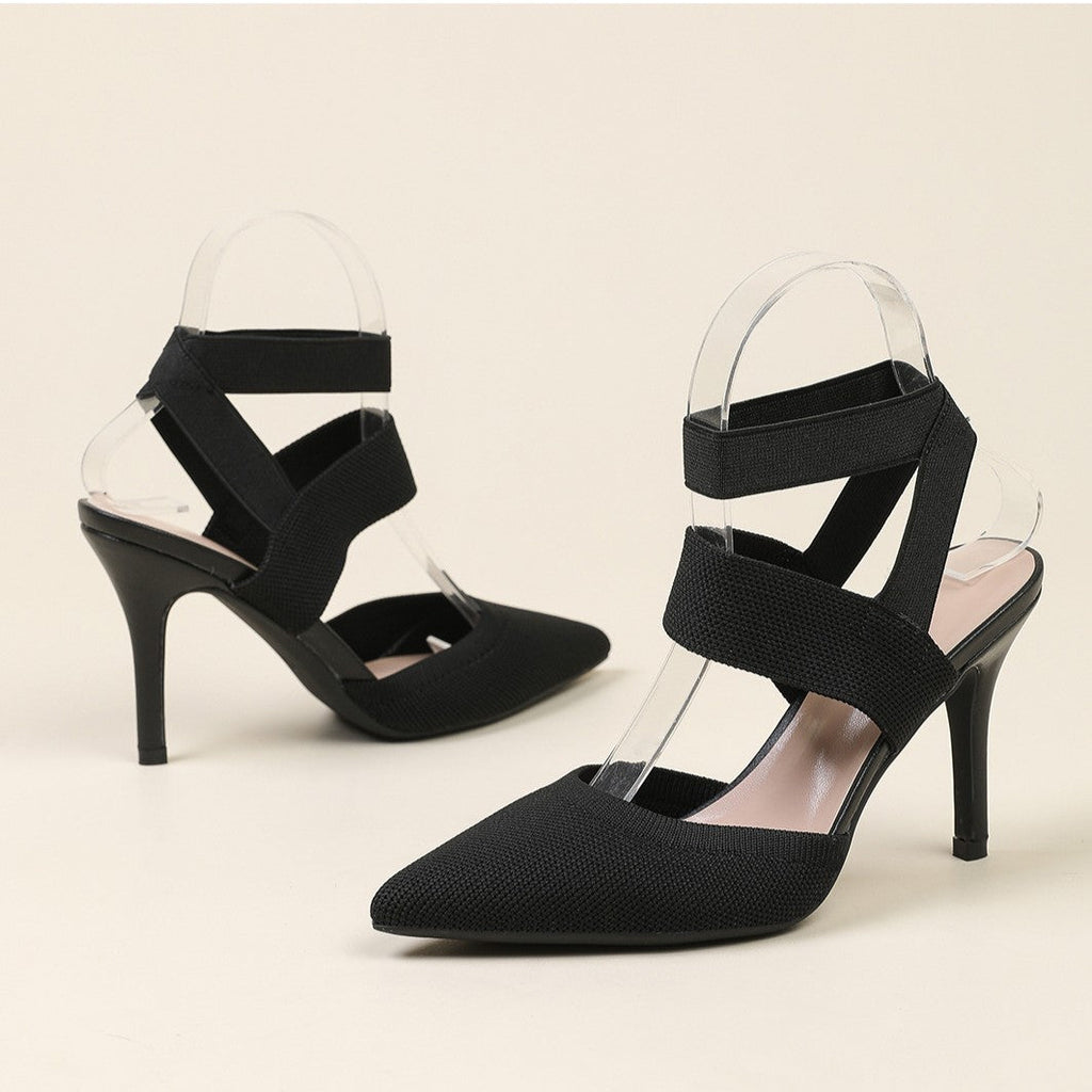 Escarpins à talons aiguilles Fiorelle Amara pour femme en tissu à bride de cheville – Talons élégants à bout pointu et côtés ajourés (US 4–10,5)
