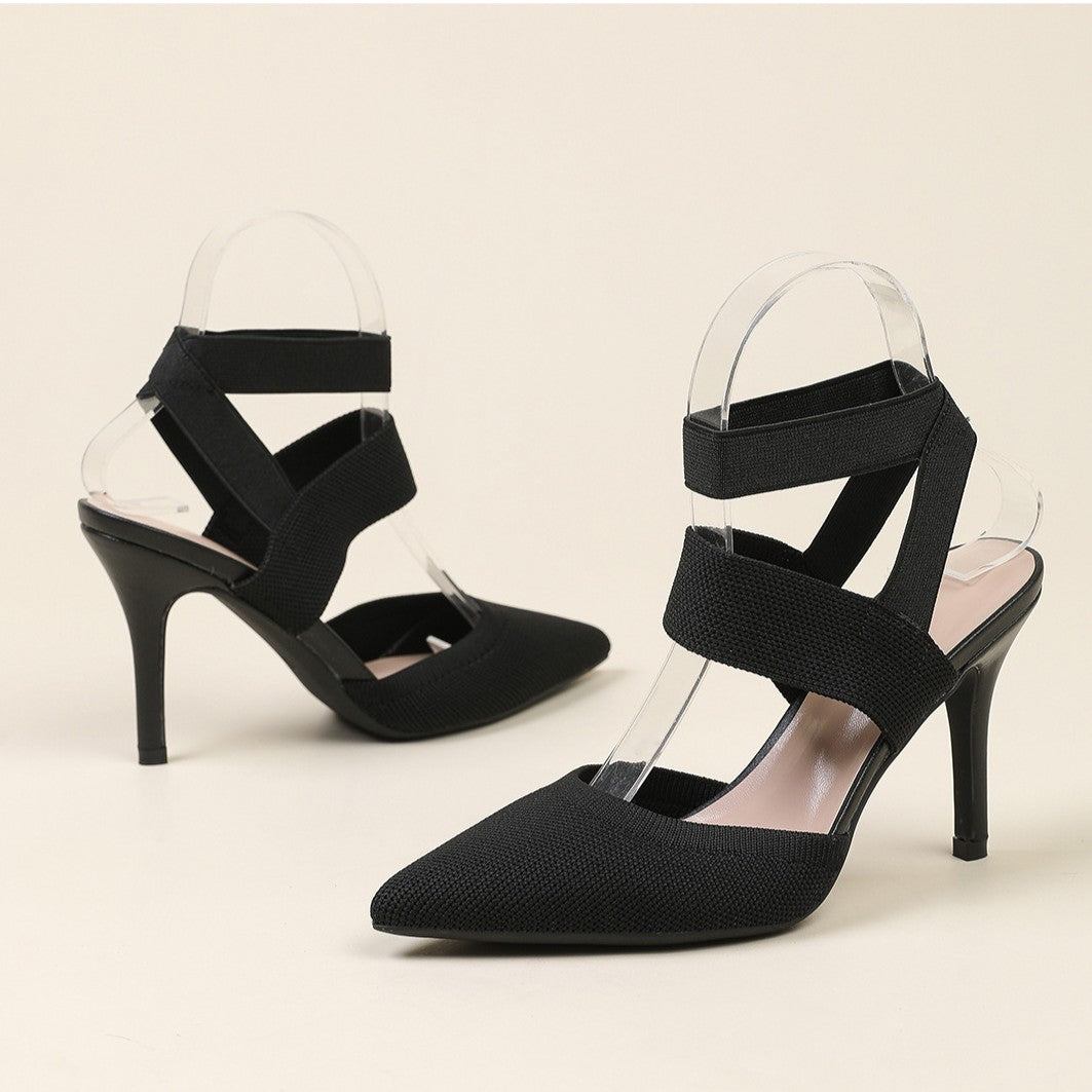 Escarpins à talons aiguilles Fiorelle Amara pour femme en tissu à bride de cheville – Talons élégants à bout pointu et côtés ajourés (US 4–10,5)