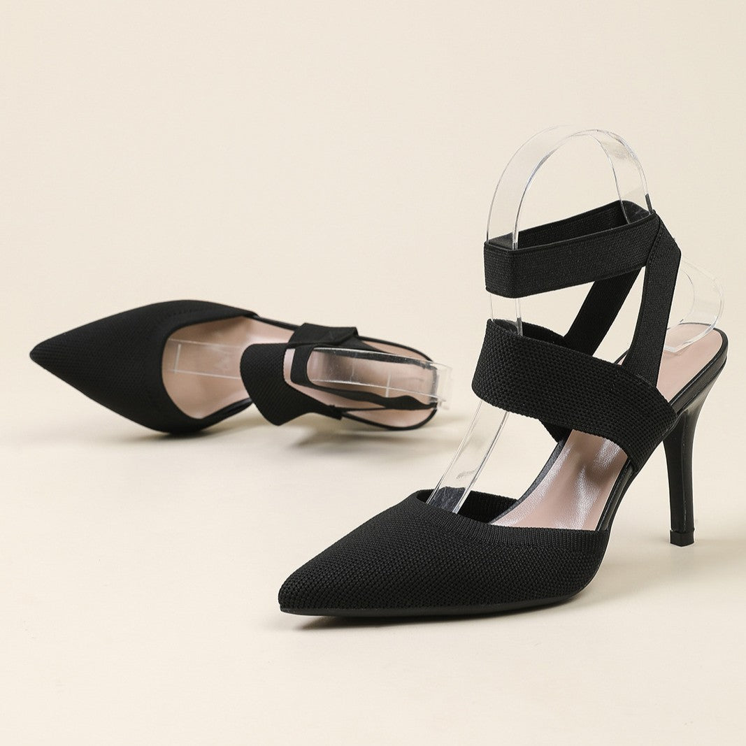 Escarpins à talons aiguilles Fiorelle Amara pour femme en tissu à bride de cheville – Talons élégants à bout pointu et côtés ajourés (US 4–10,5)
