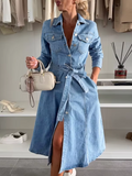 Jeans-Midikleid mit Polokragen und Bindegürtel - Nadia