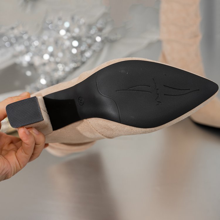 Bottes hautes à talon bloc et bout pointu en suédine pour femme Fiorelle – Bottes montantes à talon épais (US 4–10,5)