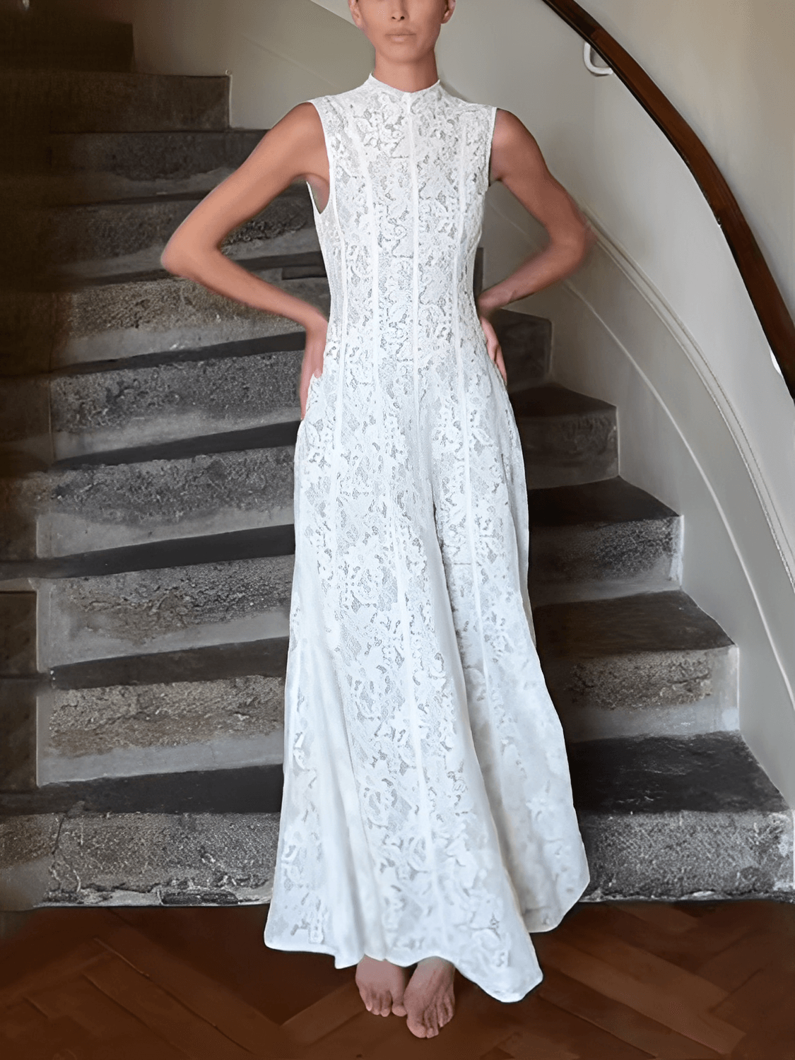 Robe midi ajustée en dentelle florale texturée – Carlota