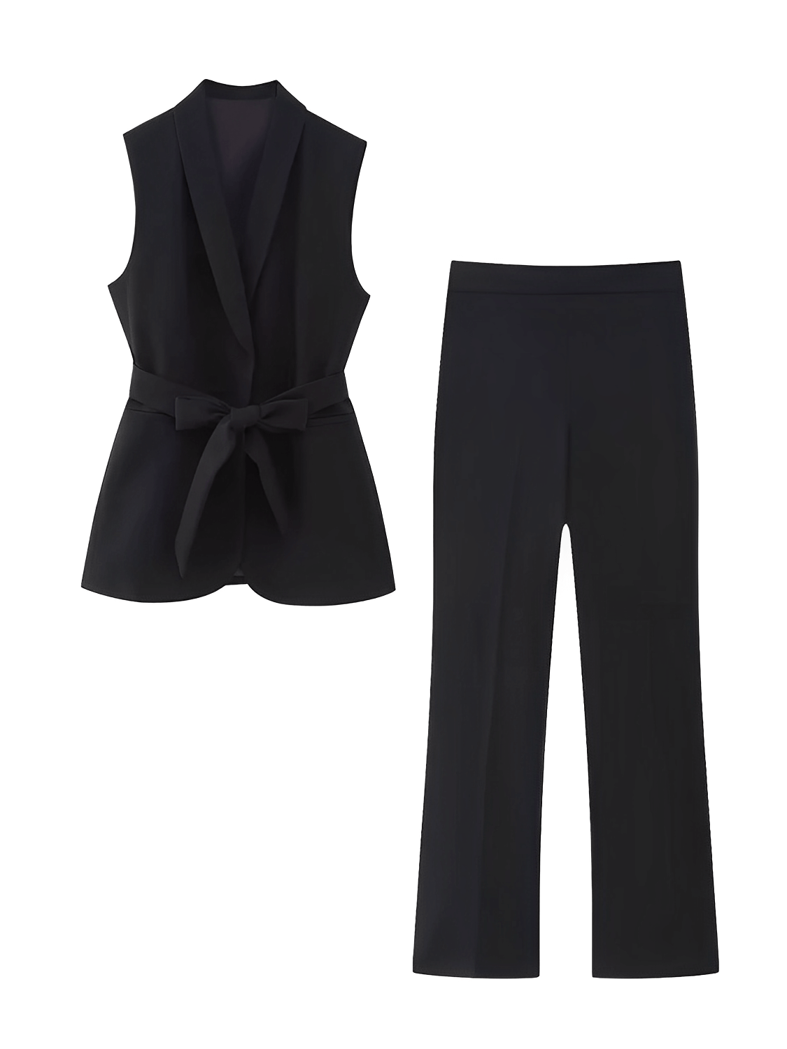 Tailored Set with Belted Vest and High-Waisted Straight Trousers - Sabine