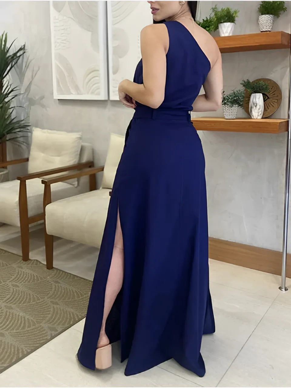 One-Shoulder Top and Tie-Waist Maxi Skirt Set - Malena