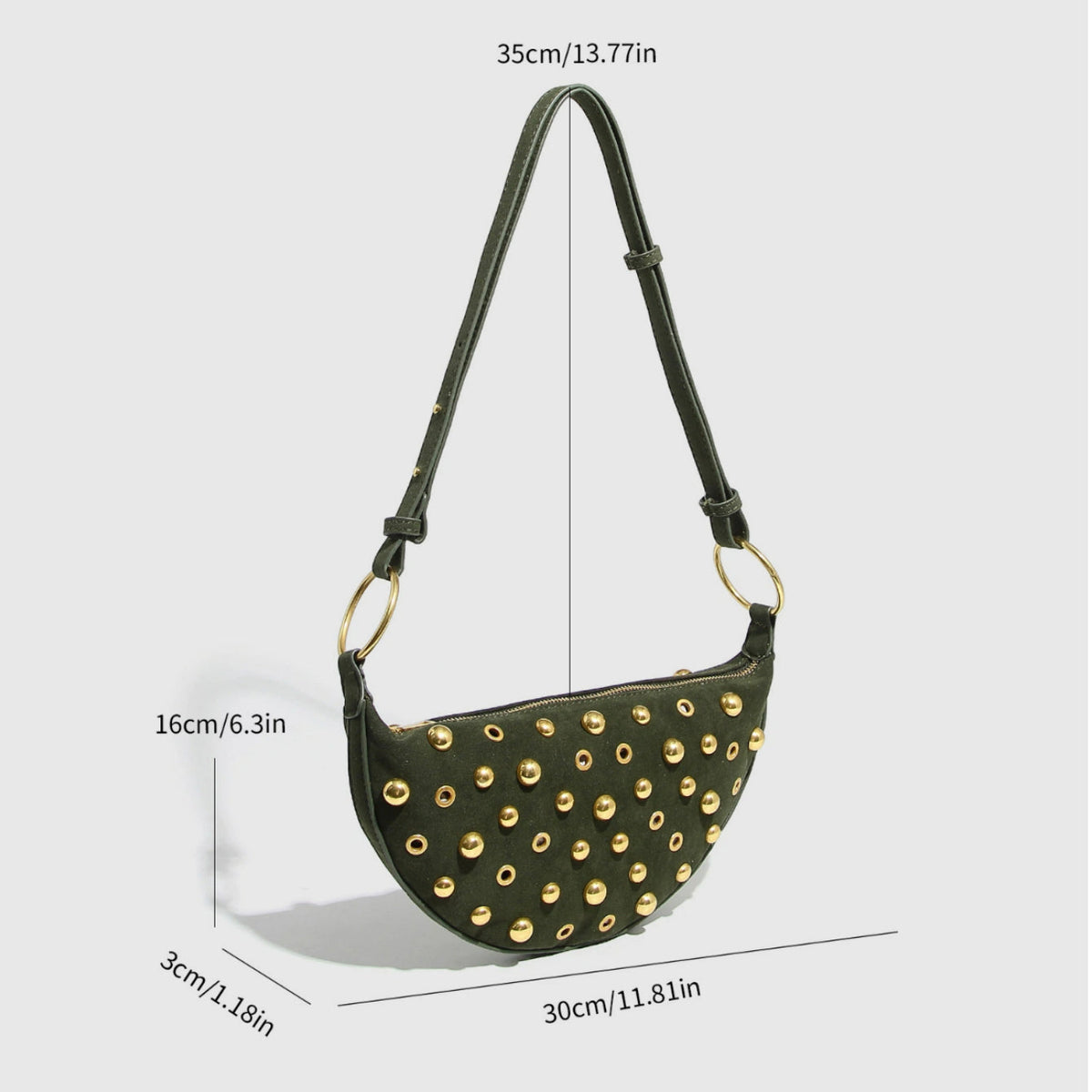 Sac à aisselle Fiorelle Women's Rebel Rivet - Sac bandoulière punk à clous champignons avec bride amovible et texture effet usé
