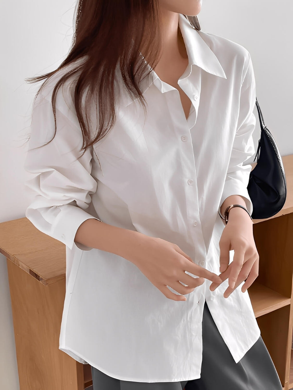 Chemise oversize à manches longues avec col rabattu et boutons – Lane