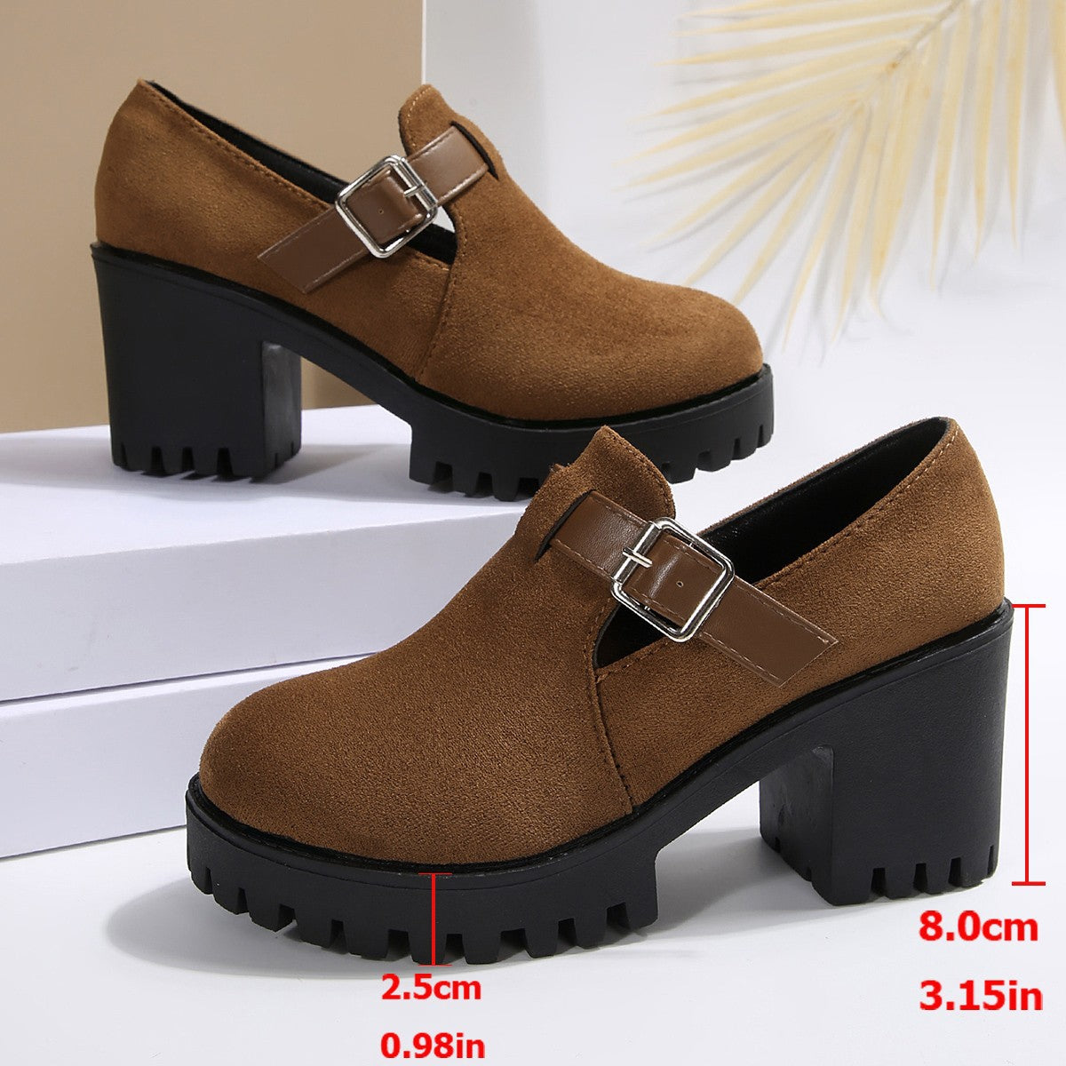 Fiorelle Damen Elevare Plateau-Pumps mit Schnalle und runder Zehenpartie – Modische Schuhe mit Blockabsatz (US 5–10)