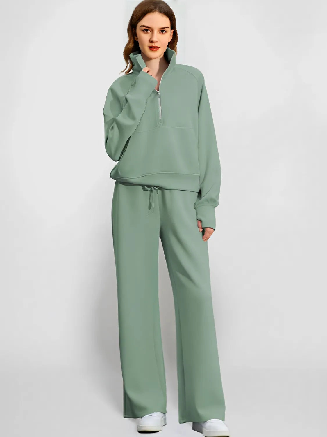 Women's Set with Adjustable High-Neck Sweater and Mid-Rise Drawstring Trousers - Alessandra
