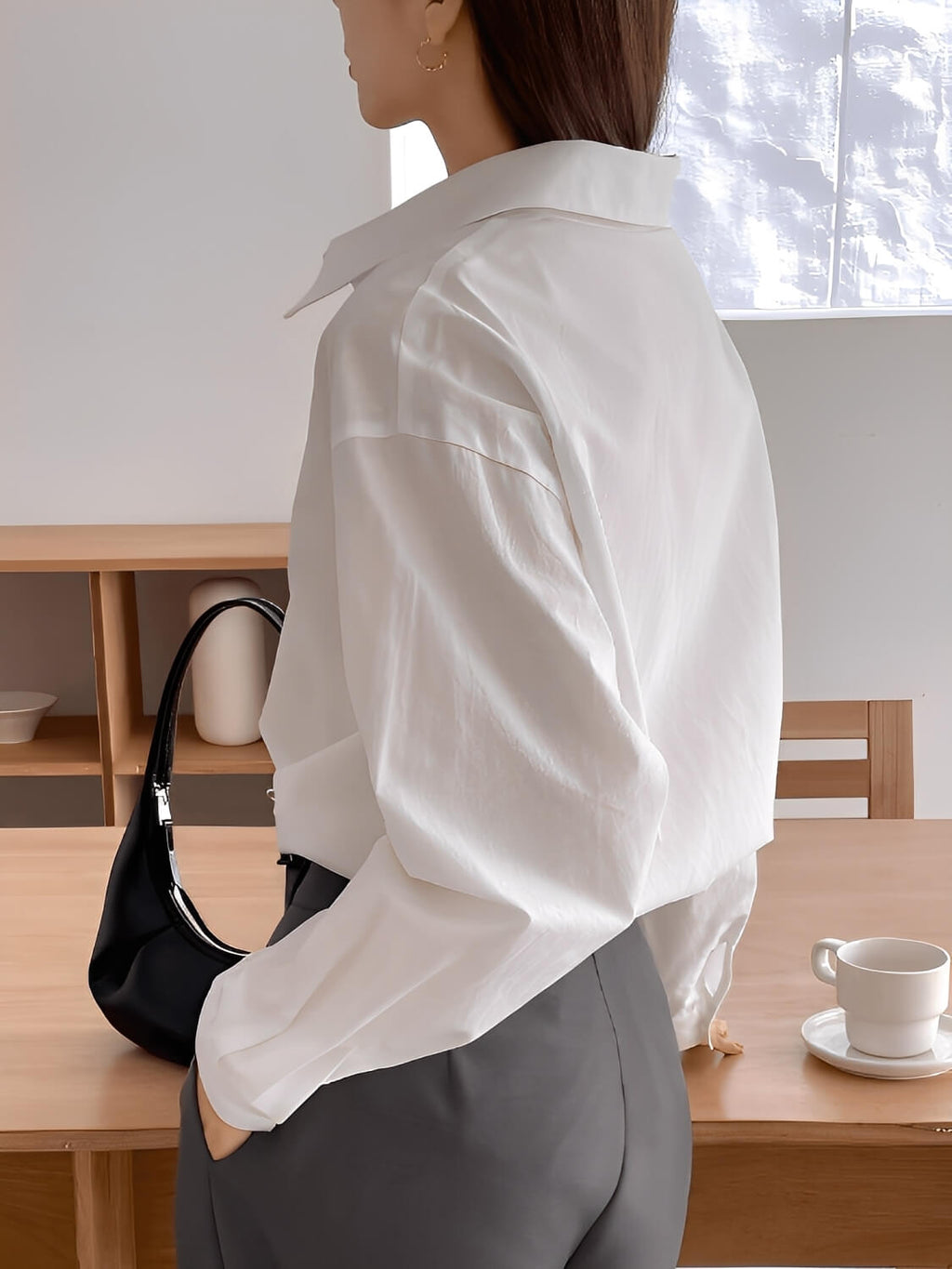 Chemise oversize à manches longues avec col rabattu et boutons – Lane