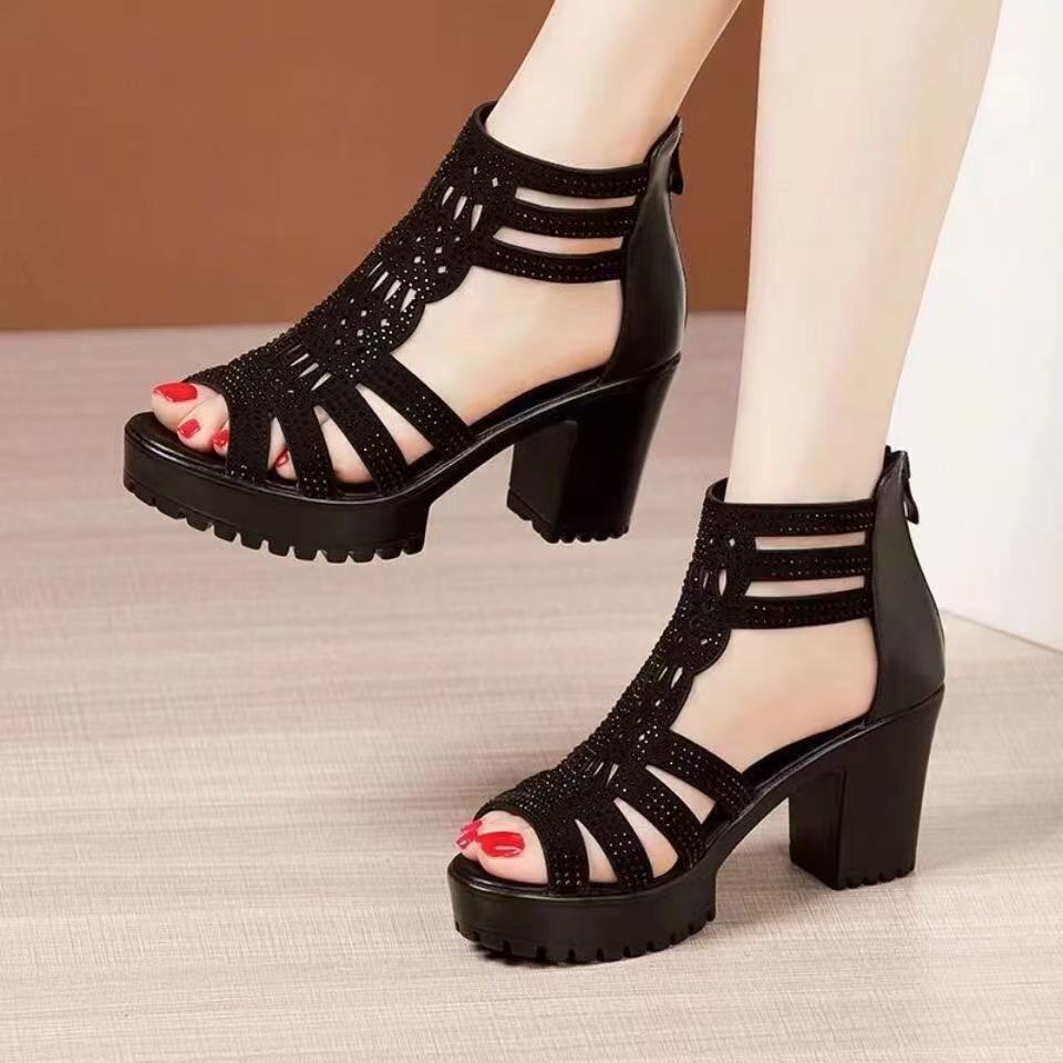 Sandales à talons blocs et plateforme à bout ouvert Alviera pour femme Fiorelle – Sandales chics et polyvalentes style romain à semelle souple (US 4–9)