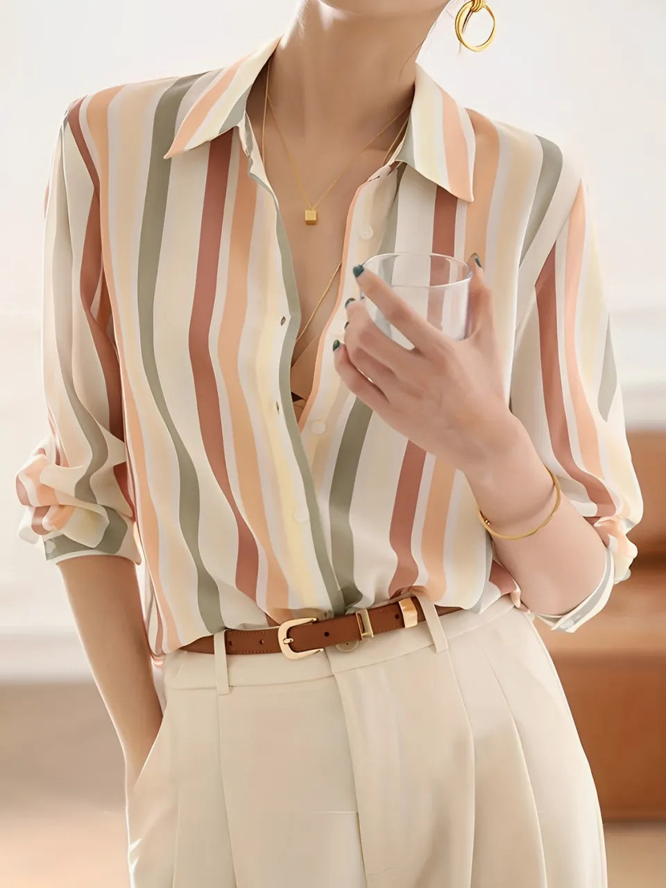 Striped Dress Shirt with Classic Collar and Buttons – Jasmine