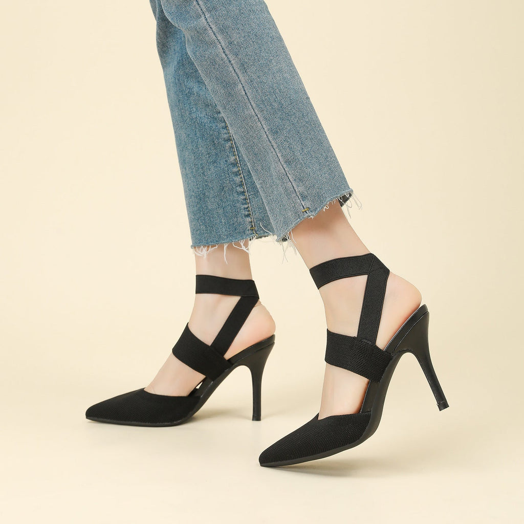 Escarpins à talons aiguilles Fiorelle Amara pour femme en tissu à bride de cheville – Talons élégants à bout pointu et côtés ajourés (US 4–10,5)