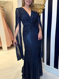 Women's Sequin Evening Maxi Dress with V-Neckline and Waist Knot - Dafne