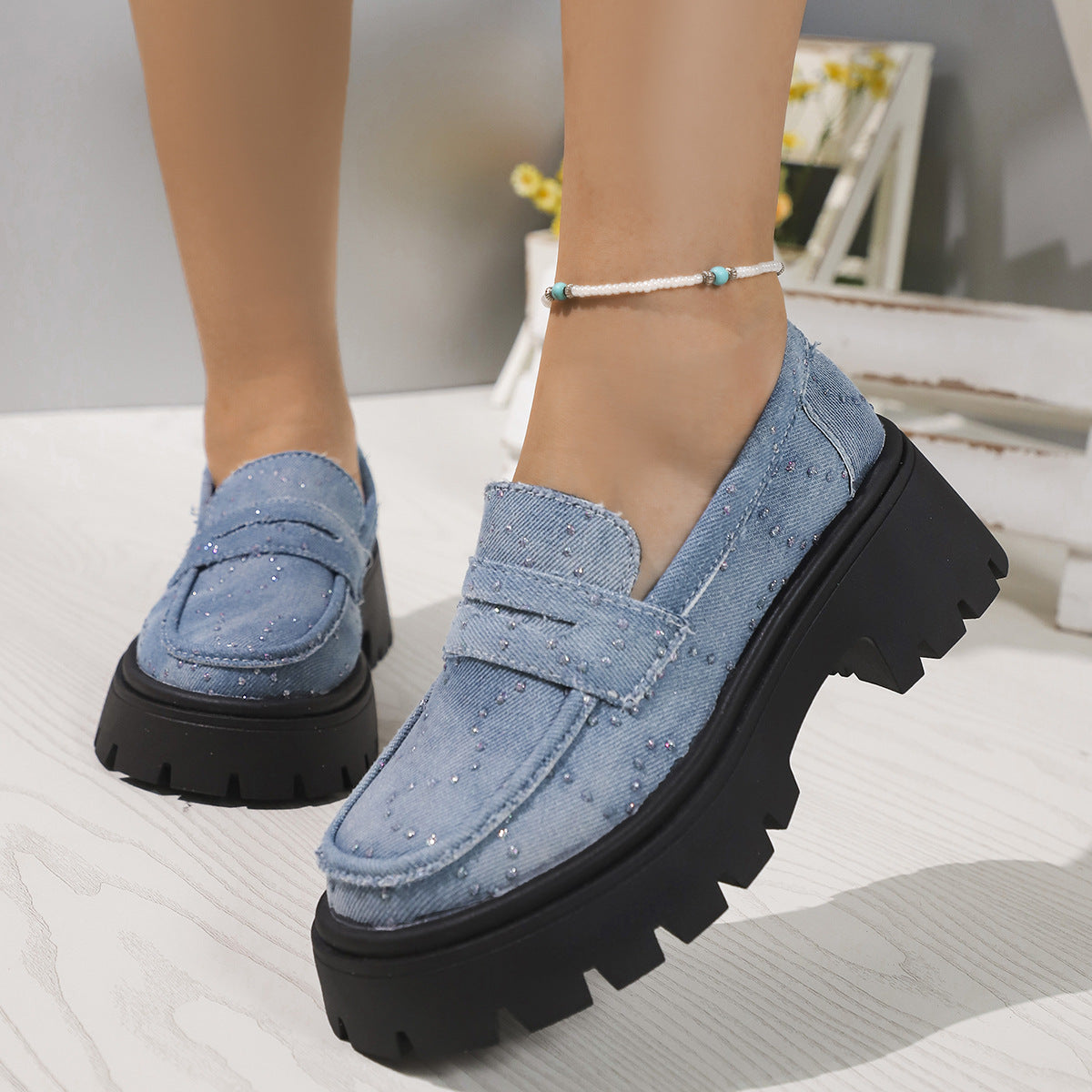 Fiorelle Damen-Slipper mit Plateau-Sohle in großen Größen aus Canvas – Lässige Komfortschuhe | Wasserabweisend & einfach anzuziehen