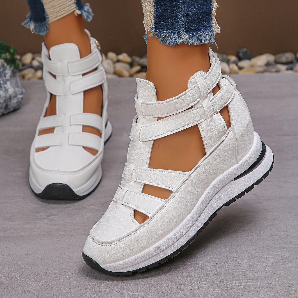 Sandales plateforme sportives grande taille pour femme Fiorelle - Sandales baskets fermées à glissière latérale avec 7 cm de hauteur supplémentaire