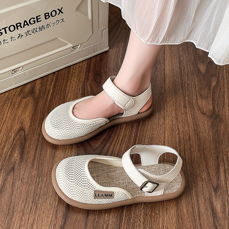 Sandales romaines fermées en lin et résille Fiorelle Mirelle pour femme – Ballerines confortables, légères et décontractées pour le quotidien (pointures US 4–10)