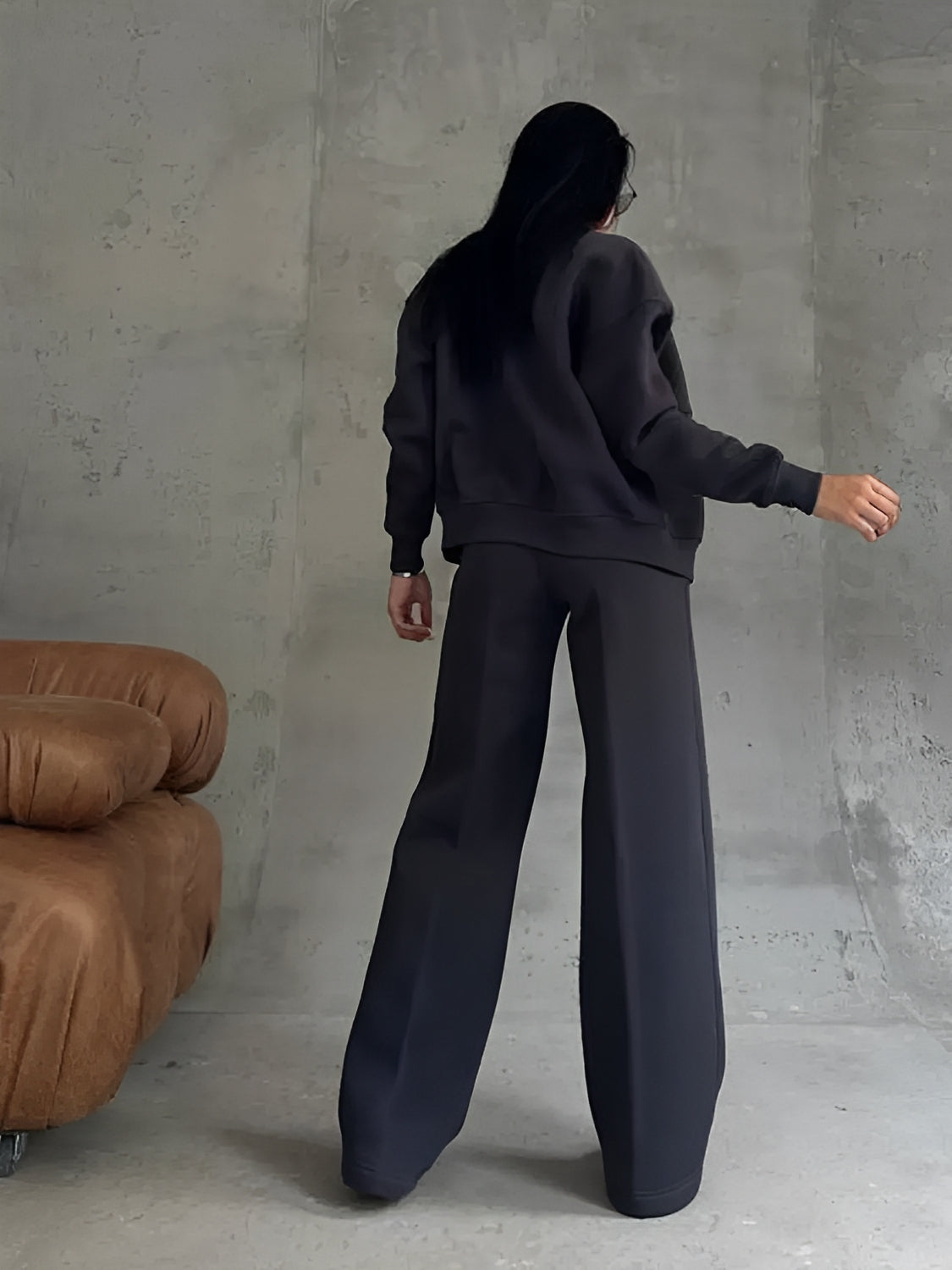 Women's Zip Jacket and Straight Trousers Set with Pockets - Bruna