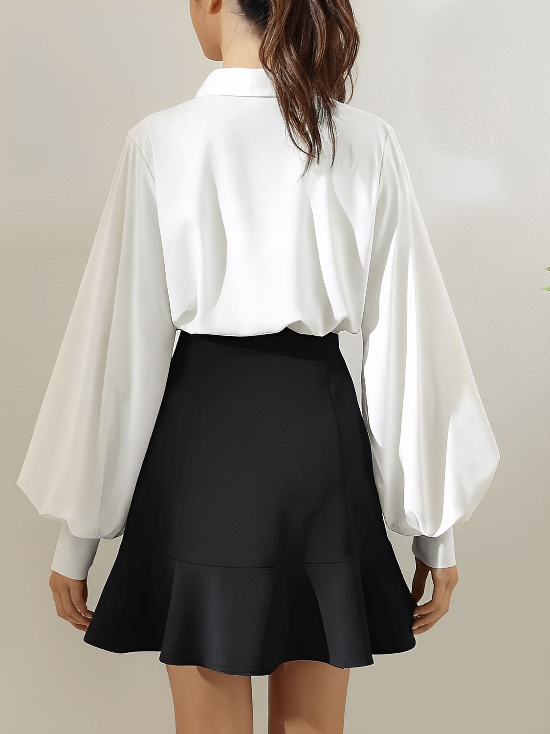 Structured Fabric Shirt with Lantern Sleeves and Lapel Collar – Scarllet