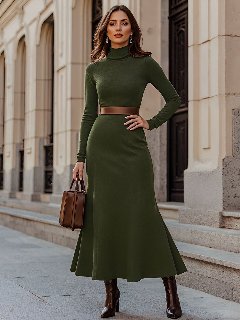 A-Linien-Maxikleid mit hochgeschlossenem Ausschnitt und langen Ärmeln – Thamara