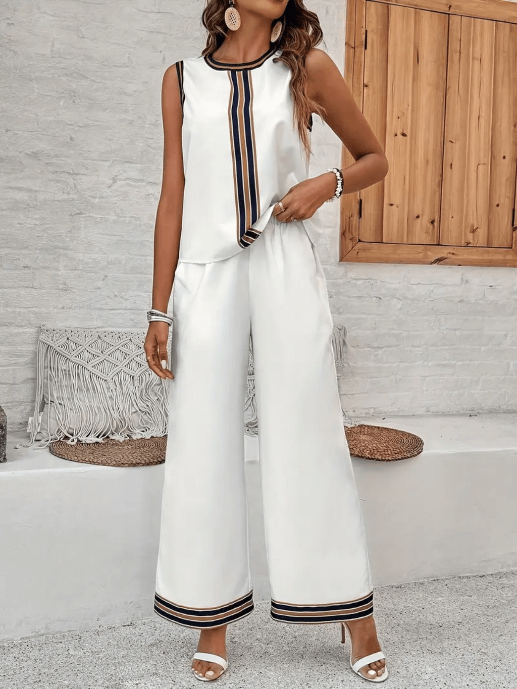 Ensemble débardeur imprimé et pantalon taille haute avec poches - Melody