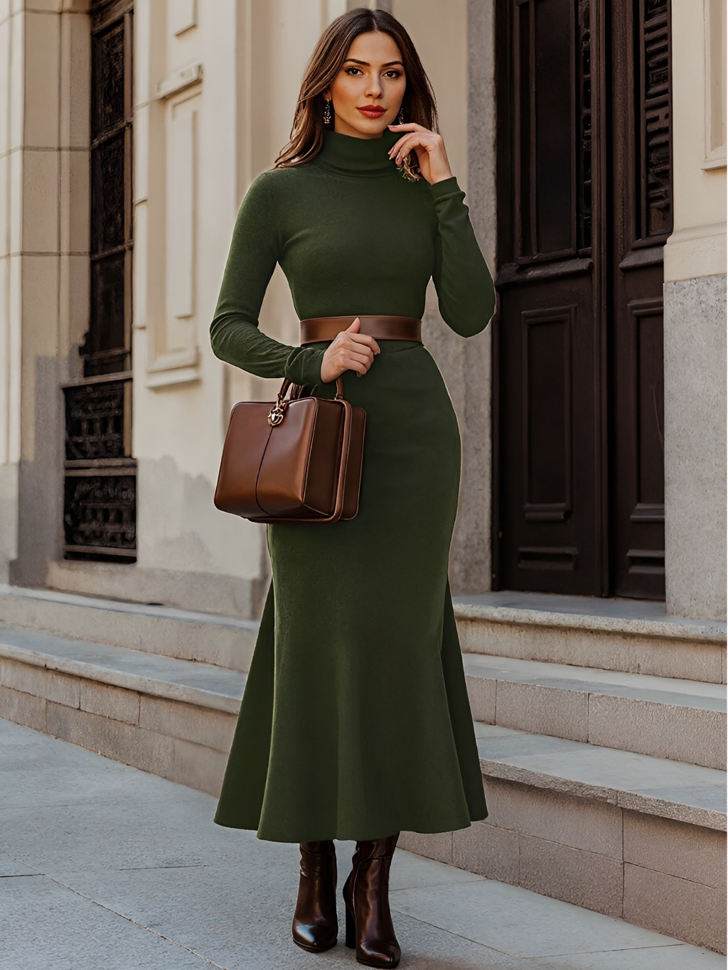 A-Linien-Maxikleid mit hochgeschlossenem Ausschnitt und langen Ärmeln – Thamara
