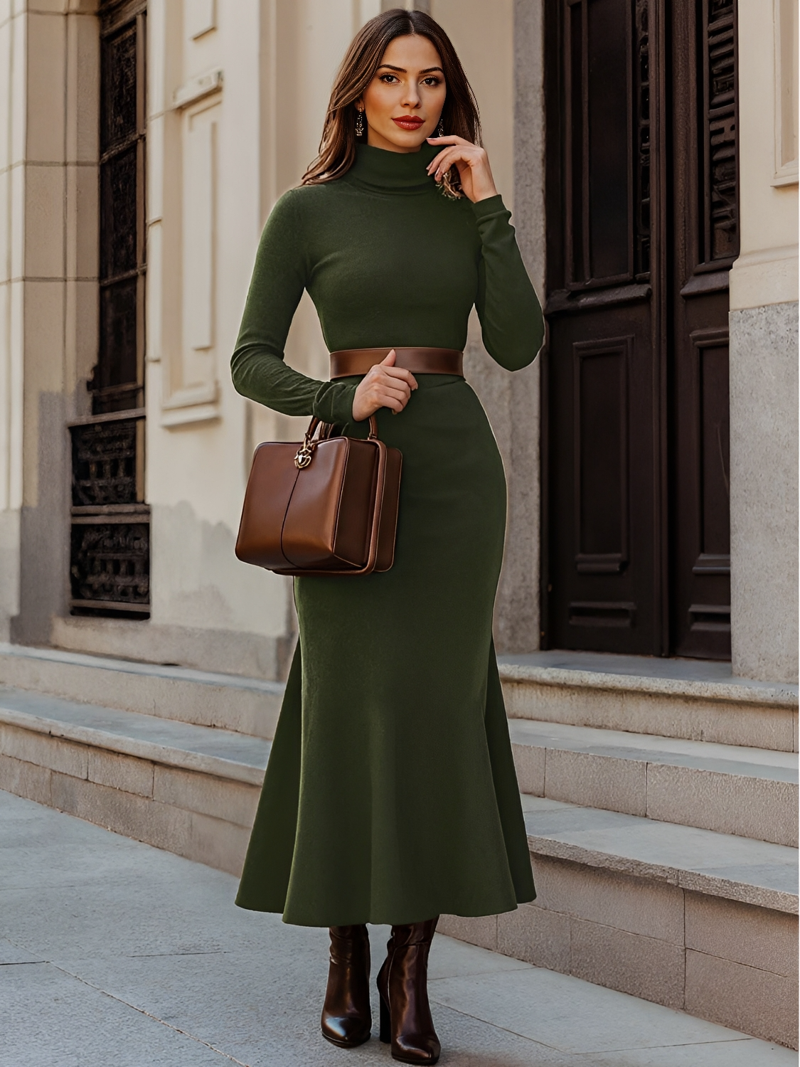 A-Linien-Maxikleid mit hochgeschlossenem Ausschnitt und langen Ärmeln – Thamara