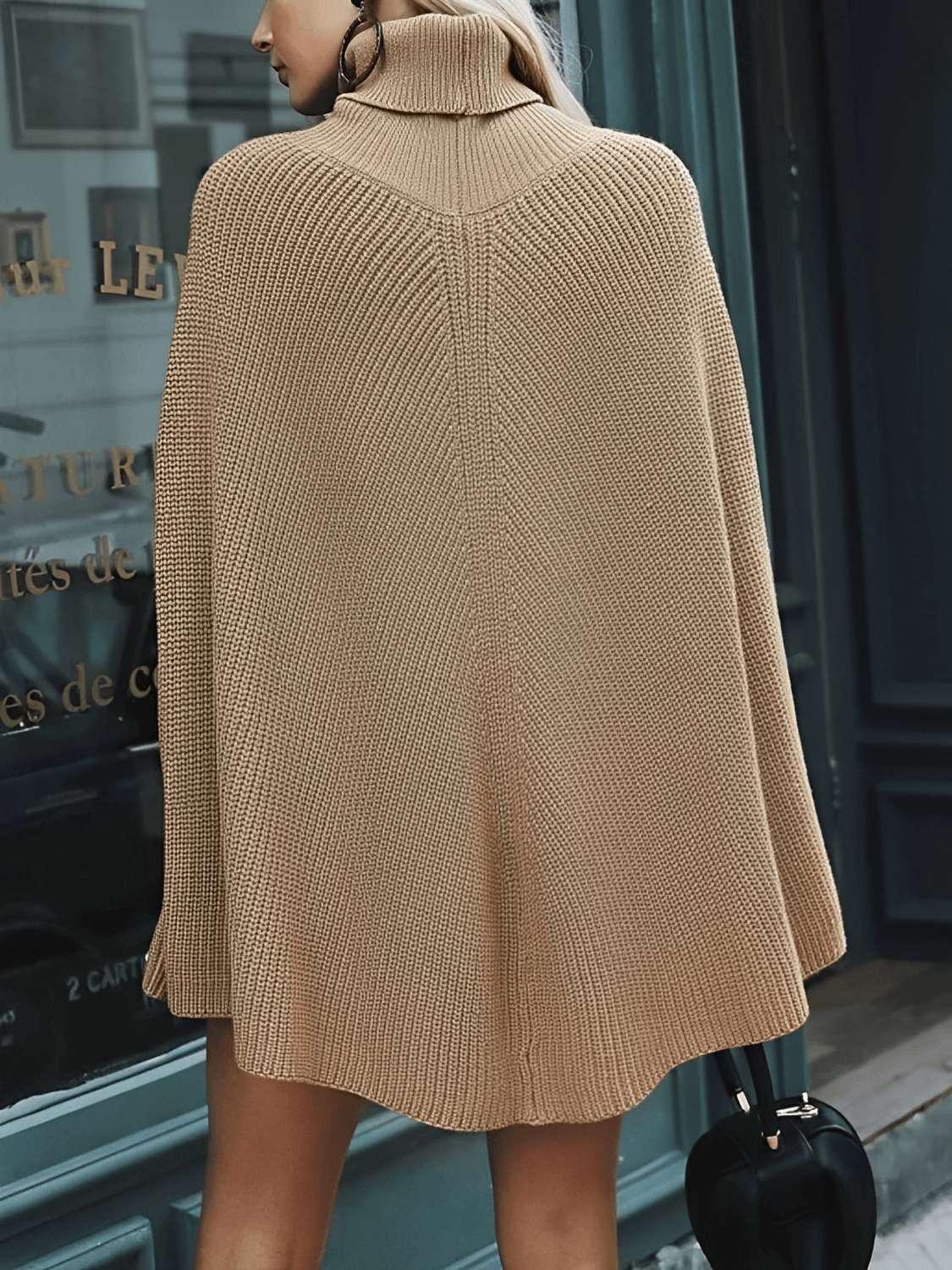 Cape-Style Knit Turtleneck Sweater – Carmelita